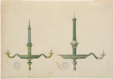 Tekening, twee elevaties voor een kroonluchter door Unknown